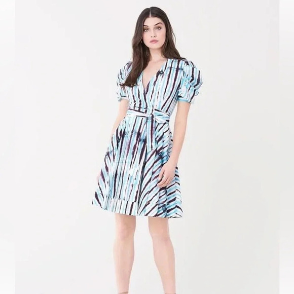 NEW Diane Von Furstenberg Indra Blue Tie Dye Rain Wrap Dress - Picture 7 of 7